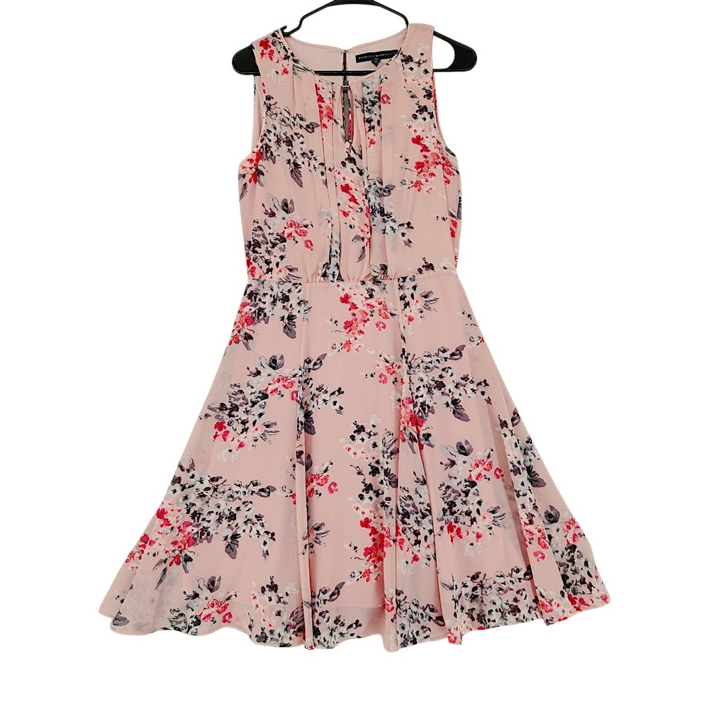 WHBM White House Black Market Dress 6 Pink Floral Fit Flare Keyhole Fairy Whimsy